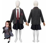 NEW-YIJUNSHUN Roald Dahl Matilda the Musical Cosplay Costume Grey Red School Uniform JK Dress With Tie Halloween Christmas Party, Book Week Cosplay (140-150CM)