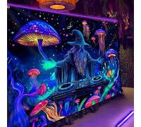 NEW-YIJUNSHUN Wizard Blacklight DJ Tapestry 300x180CM UV Reactive Black Light Music Glow in The Dark Poster Hippie Wall UV Tapestry for Bedroom Decoration Living Room Artwork Home Room Party Backdrop