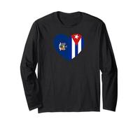 New York and Cuba Flags: Heart Shaped Unity Long Sleeve T-Shirt