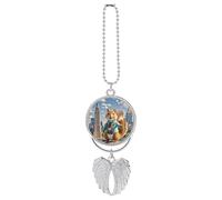 New York and Squirrel Car Hanging Pendant, Zinc Alloy Rearview Mirror Charms - Relieve Visual Fatigue, Vintage Keychain Pendant, Lucky Car Interior Hanging Decoration, Silver-Style