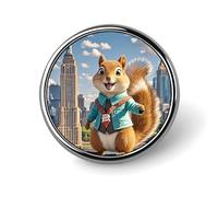 New York And Squirrel Round Badge for Men Women, Durable & Stylish Lapel Pins, Lightweight Metal Badges for Shirts, Jackets, Hats