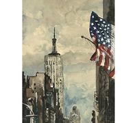 New York Aquarell mit Flagge, Kunstdruck, Wanddekoration