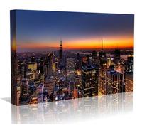 New York at Dusk Framed Canvas Art Print - Wall Art - Contempoary Art - Gallery Wrapped Framed Ready to Hang 20 inch x 30 inch
