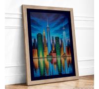 New York at Dusk Modern Framed Wall Art Print A3 (42×29.7cm) Oak, Wall