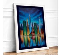 New York at Dusk Modern Framed Wall Art Print A3 (42×29.7cm) White, Wall
