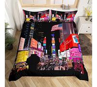 New York Bedding Set Single Cities of States Comforter Cover Colorful Downtown Pattern Decorative 2 Pcs Art Style Duvet Cover Set City Illustration Bedspread Cover with 1 Pillowcase Zipper