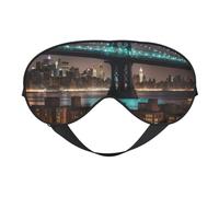 New York Bridge Night Print Silk Sleep Mask with Adjustable Buckle Stylish Eye Mask for Women Travel Nap Shift Work Office
