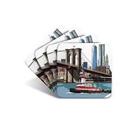 New York "Brooklyn Bridge" Set of 4 Coasters - American USA Gift by Leslie Gerry