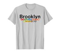 New York Brooklyn Subway Station Signs, Train Signs NYC T-Shirt, Men, Silver Grey, Medium