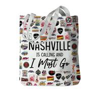 New York Chicago Nashville Paris Italy Los Angeles Las Vegas Lover Gifts Tote Bag Beach Bag Travel Souvenir Gift, Nashville is Calling, 13.8x15.7 inch