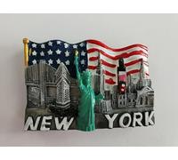 New York City 3D Souvenir Fridge Magnet - Statue of Liberty, Skyline & American Flag Design, Hand-Painted Resin Collectible (7.1 × 5 × 1.7 cm)