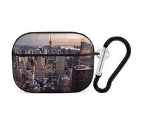 New York City Airpod Pro Case AirPods 2 Case for Women Hard Shell Protective Cover with Carabiner Keychain Compatible with AirPods Case 2nd 1st Generation, Front LED Visible Black