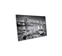 New York City Black and White Brooklyn Bridge Canvas Wall Art Picture Print CanvasGeeks Grey W36 inch x H24 inch x D40mm
