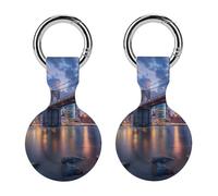 New York City Brooklyn Bridge Manhattan Keychain Holder Case Compatible with AirTag Waterproof Silicone Shell Protective Case 2PCS