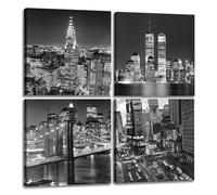 New York City Canvas Wall Art Print Black and White Brooklyn Bridge,Empire State Building Wall Art Modern Giclee Artwork for Office Home Decor 12x 12 inch