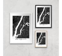 New York City Dark City Map Giclee Art Print - A4 - Print Only