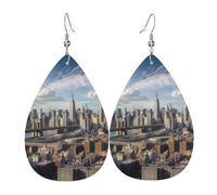 New York City Earrings for Women Teardrop Leather Earring Double Sided Drop Dangle Earrings Lightweight Women's Ear Accessories Jewelry Fashion Birthday Gift
