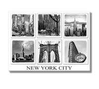 New York City Famous Landmarks BW - New York City Landmarks 6 in one Photo Souvenir Refrigerator Magnet NYC Fridge Metal Magnet - New York Landmarks Cool Collectible Keepsake Gift