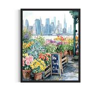 New York City Flower Market Poster Art print, City Skyline Background, Floral Decor for Bedroom, Bathroom Artwork 38 (New York City, 8 x 10 inches, Unframed)