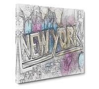 New York City Graffiti Canvas Print | Gallery Wrapped 30mm Frame Wall Art | 20x20 inches | Ready to Hang | Abstract Cityscape Picture | Living Room Bedroom Lounge Office