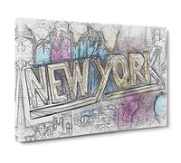 New York City Graffiti Canvas Print | Gallery Wrapped 30mm Frame Wall Art | 30x20 inches | Ready to Hang | Abstract Cityscape Picture | Living Room Bedroom Lounge Office
