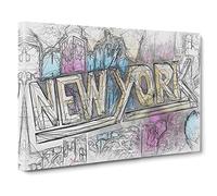 New York City Graffiti Canvas Print | Gallery Wrapped 30mm Frame Wall Art | 30x20 inches | Ready to Hang | Abstract Cityscape Picture | Living Room Bedroom Lounge Office