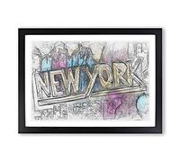 New York City Graffiti in Abstract Framed Print | A2 Black Framed Wall Art | Ready to Hang | Eclectic Cityscape Picture | Living Room Bedroom Lounge Office