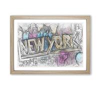 New York City Graffiti in Abstract Framed Print | A2 Oak Framed Wall Art | Ready to Hang | Eclectic Cityscape Picture | Living Room Bedroom Lounge Office