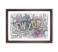 New York City Graffiti in Abstract Framed Print | A2 Walnut Framed Wall Art | Ready to Hang | Eclectic Cityscape Picture | Living Room Bedroom Lounge Office