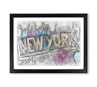 New York City Graffiti In Abstract Modern Art Framed Print | A4 Black Framed Wall Art | Ready to Hang | Eclectic Cityscape Picture | Living Room Bedroom Lounge Office