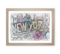 New York City Graffiti In Abstract Modern Art Framed Print | A4 Oak Framed Wall Art | Ready to Hang | Eclectic Cityscape Picture | Living Room Bedroom Lounge Office