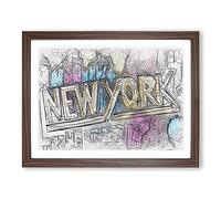 New York City Graffiti In Abstract Modern Art Framed Print | A4 Walnut Framed Wall Art | Ready to Hang | Eclectic Cityscape Picture | Living Room Bedroom Lounge Office