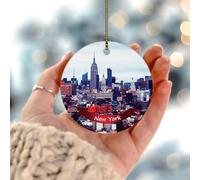 New York City Landscape Christmas Tree Ornament Contemporary State Famous' Architecture Porcelain Pendant Festive Holidays Home Decor Hanging Ceramic Double Sided Christmas Bauble for Friends Families