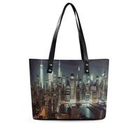 New York City Leather Tote Bag for Women Work Shoulder Purses with Zipper Waterproof Large Computer Shoulder Bag Fashion Ladies Shoulder Handbag Reusable Shopping Bags