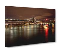 New York City Lights Reflecting Skyline Canvas Print | Gallery Wrapped 30mm Frame Wall Art | 24x16 inches | Ready to Hang | Modern Cityscape Picture | Living Room Bedroom Lounge Office