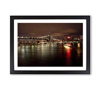 New York City Lights Reflecting Skyline Framed Print | A2 Black Framed Wall Art | Ready to Hang | Modern Cityscape Picture | Living Room Bedroom Lounge Office