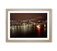 New York City Lights Reflecting Skyline Framed Print | A2 Oak Framed Wall Art | Ready to Hang | Modern Cityscape Picture | Living Room Bedroom Lounge Office