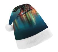 New York City Manhattan Skyline at Night Christmas Hats Patterned Santa Hat New Year Festive Holiday Party Supplies Adult