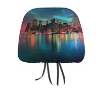 New York City Manhattan Skyline at Night Headrest Covers Printed Car Seat Head Rest Protector Universal Auto Accessories 2 PCS