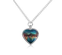 New York City Manhattan Skyline at Night Urn Necklace for Ashes Heart Jewelry Pendant Pet Cremation Memorial Necklace