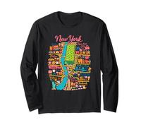 New York City Map Retro Travel Illustration Design Long Sleeve T-Shirt