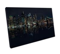 New York City Metropolis Cityscape Skyline Illuminated By Life At Night America Wall Art Print On Canvas Picture For Home Office Decor 91x61cm (36x24In)