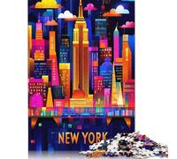 New York City Neon Glow - Geometric Skyline Art Puzzle Decompression Toys Paper Rectangular Jigsaw Puzzle for Kids And Adults Age 12 Years Up Easter Gifts 500pcs (52x38cm)
