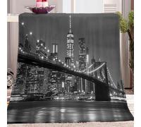 New York City Night Scene Soft Sherpa Blanket Brooklyn Bridge Throw Blanket for Kids Adults Lightweight Fluffy Blanket Breathable Blanket for Sofa Bed Couch 200 x 200 cm