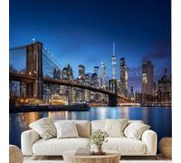New York City Photo Wall Paper, Brooklyn Bridge Wallpaper, 350x270 cm, Manhattan Skyline Mural, Non-Woven Peel and Stick Paper for Adults Kids Kitchen Bedroom Poster zo194a