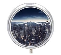 New York City Pill Box 3 Compartment Small, Personalized Pill Organizer with Mirror, Portable Pill Case for Pocket Or Purse, Round Pill Containe Travel Gifts, Pill Holder