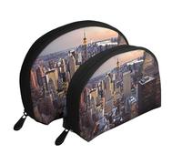 New York City Portable Shell Cosmetic Bag Set - Travel Makeup Organiser with Zipper & Inner Compartments