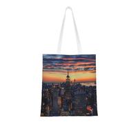 New York City Print Canvas Tote Shopping Bag Reusable Foldable Grocery Bags Shoulder Bag for Travel, Beach, Gym, Work, School