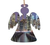 New York City Printed Angel Shape Xmas Ornaments 1 Pcs, Christmas wooden pendant Hanging for Xmas Tree Home Indoor Outdoor Decor