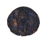 New York City Printed Double-Layer Waterproof Shower Cap - Reusable Spa & Face Mask Bathing Hat for Travel, Home Care & Beauty Routine